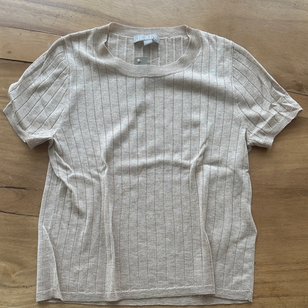 J. Crew Light Beige Ribbed Short Sleeve Top